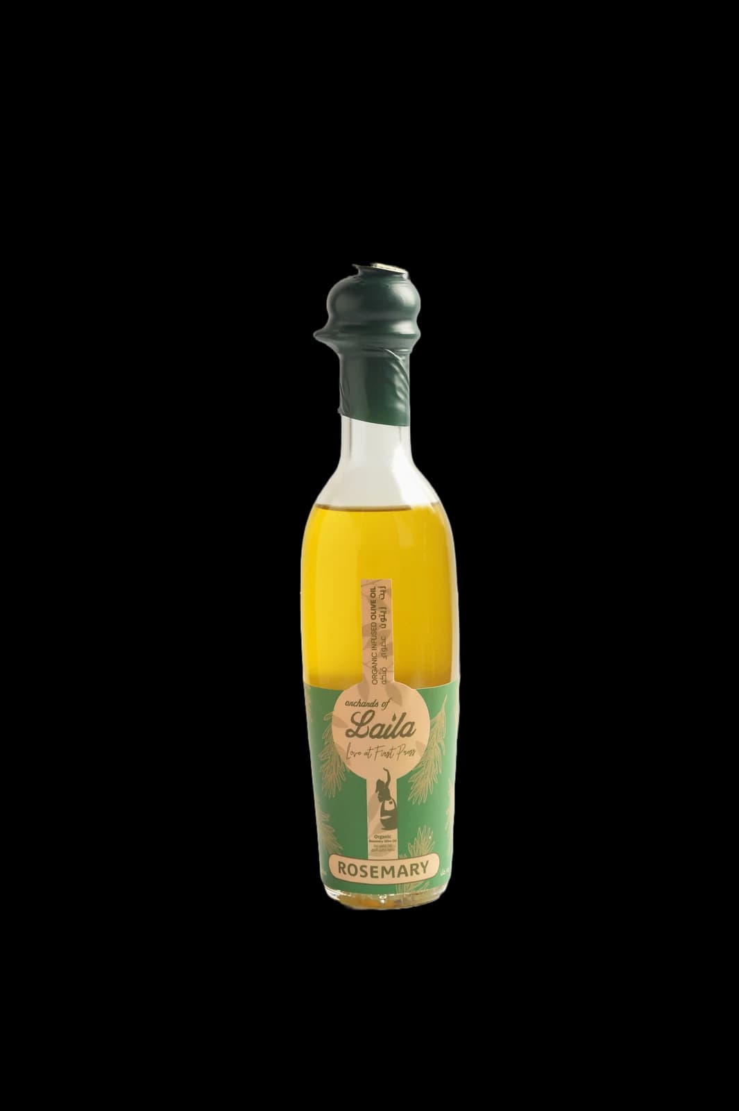 Orchards of Laila rosemary infused organic olive oil bottle