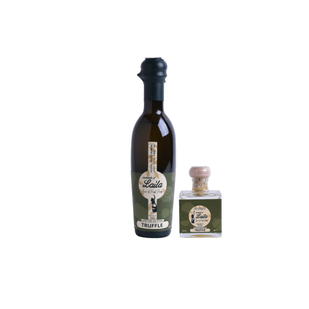 Orchards of Laila truffle infused olive oil bottle